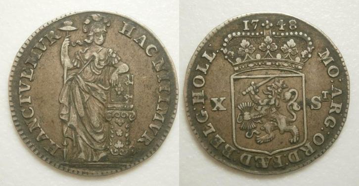 PD10870 Holland ½ Gulden 1748 gladde rand, Postzegels en Munten, Munten | Nederland, Losse munt, ½ gulden, Vóór koninkrijk, Zilver