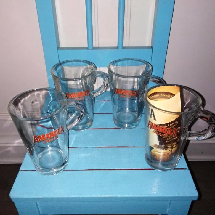 Amarula cream glazen the spirit of Africa 4 stuks, Huis en Inrichting, Keuken | Servies, Zo goed als nieuw, Glas of Glazen, Overige stijlen