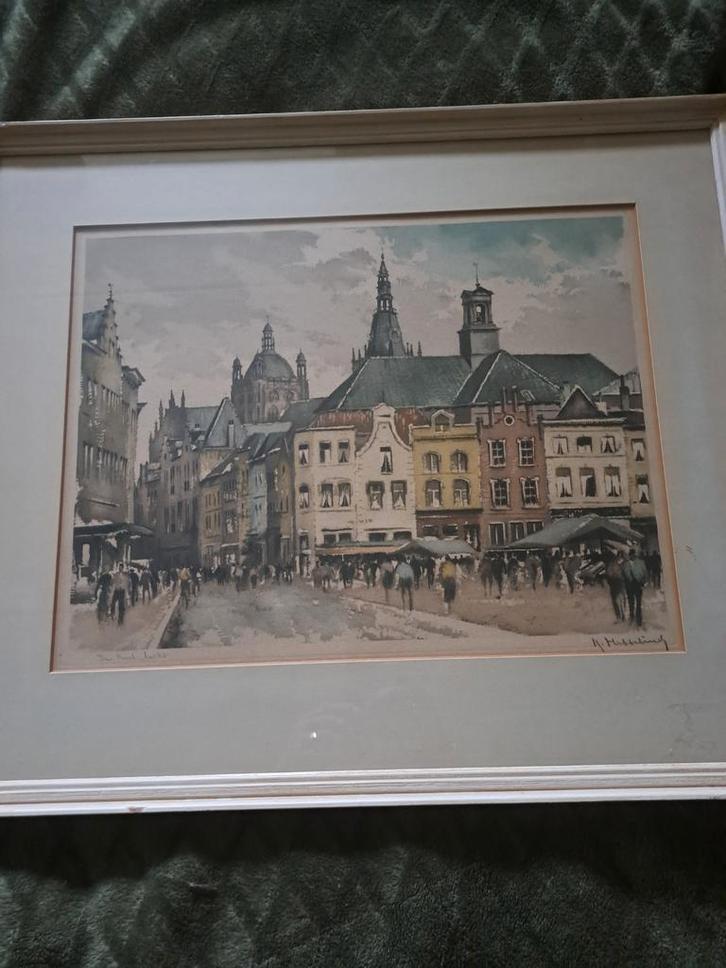 Oude Stadsgezicht Lijst Den Bosch, Antiek en Kunst, Kunst | Etsen en Gravures, Ophalen of Verzenden