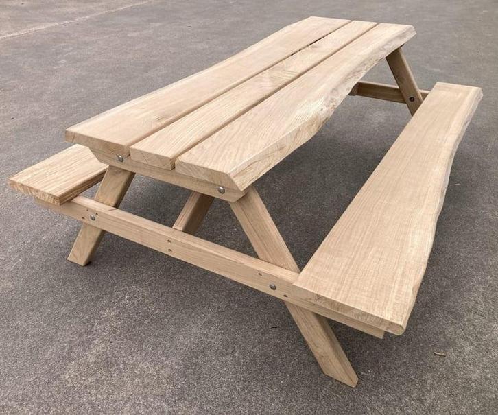 Picknicktafel Massief Eiken Boomstamplanken, Tuin en Terras, Picknicktafels, Zo goed als nieuw, Rechthoekig, Hout, Ophalen