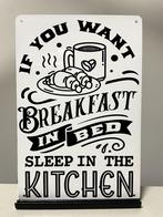 Breakfast in bed metalen tekstbord, Nieuw, Ophalen of Verzenden, Pand50, Info@pand50.nl