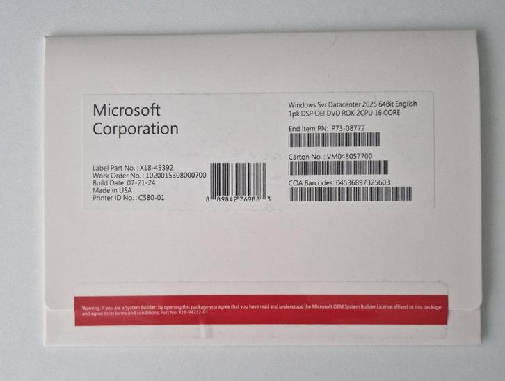 Windows Server Datacenter 2025 – 64Bit - DVD, Computers en Software, Servers, Nieuw, Onbekend, Verzenden