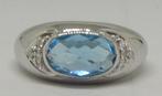 Witgouden ring met blauwe Topaas en Briljanten, maat 18, Nieuw, 17 tot 18, Met edelsteen, Dame