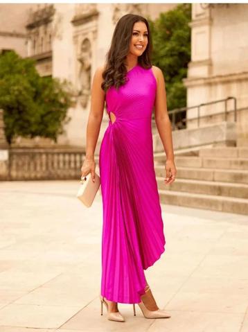 Feversave elegante jurk een schouder plissé rok kuitlang M