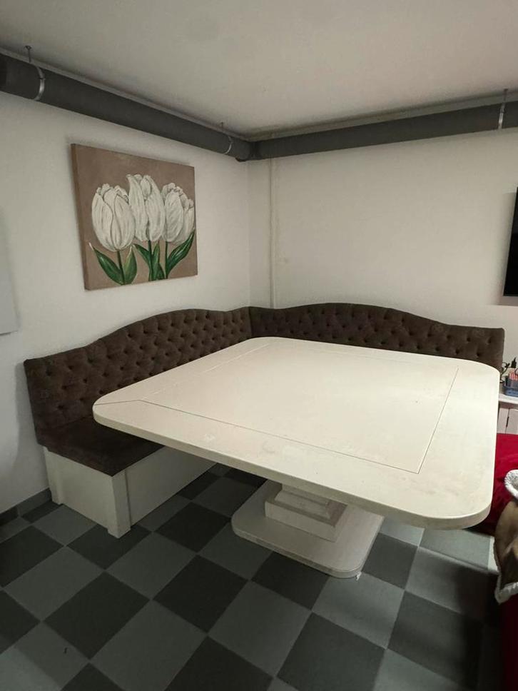 Eethoekbank en tafel, Huis en Inrichting, Tafels | Eettafels, Gebruikt, 200 cm of meer, 200 cm of meer, Vijf personen of meer