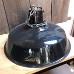 Antiek industriële hanglamp zwart, Gebruikt, Ophalen of Verzenden, Vintage industrieel, Metaal