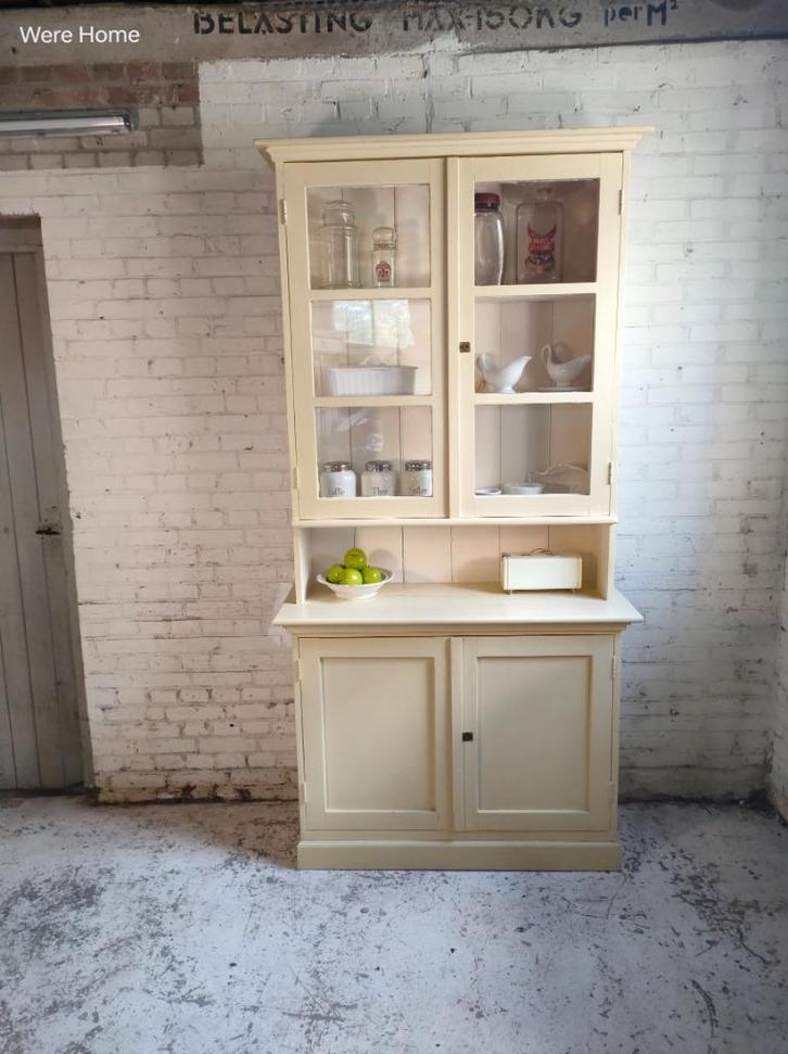 Hoge ondiepe antieke kast buffetkast keukenkast, Antiek en Kunst, Curiosa en Brocante, Ophalen of Verzenden