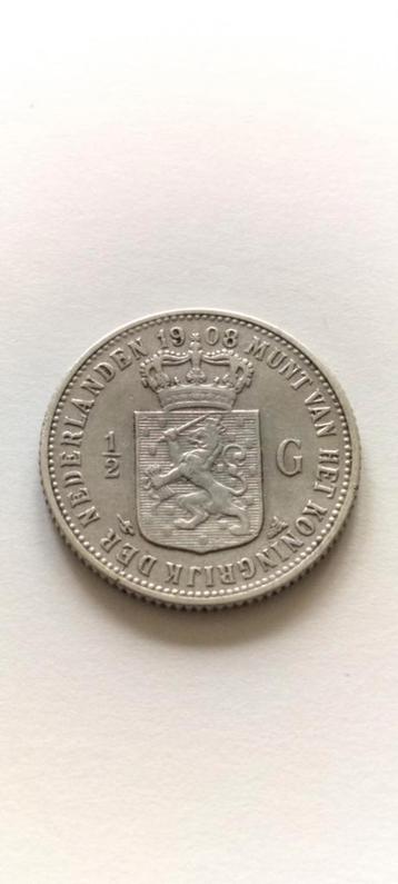 Zilveren ½ Gulden 1908 - Wilhelmina beschikbaar voor biedingen