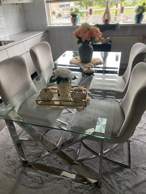 glazen eetkamertafel en salontafel, Huis en Inrichting, Tafels | Eettafels, Gebruikt, 50 tot 100 cm, 150 tot 200 cm, Vijf personen of meer