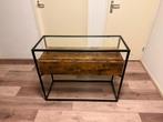 Loods5 Sidetable met glazen blad en 2 lades, Huis en Inrichting, Tafels | Bijzettafels, Ophalen, Gebruikt, Glas, 75 cm of meer