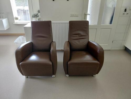 2 leren fauteuils, Huis en Inrichting, Fauteuils, Gebruikt, Leer, 50 tot 75 cm, Minder dan 75 cm, Ophalen