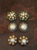 Vintage oorbellen clips 3 paar met faux parels glazen kralen, Ophalen of Verzenden