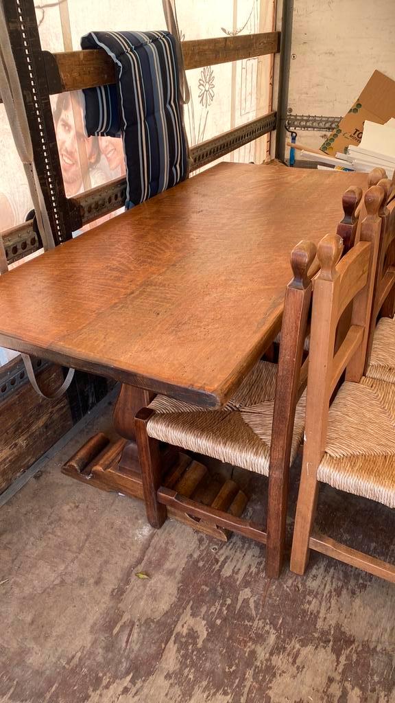 Antieke kloostertafel eiken met 7 stoelen - nochris 2.0, Huis en Inrichting, Tafels | Eettafels, Gebruikt, 50 tot 100 cm, 100 tot 150 cm