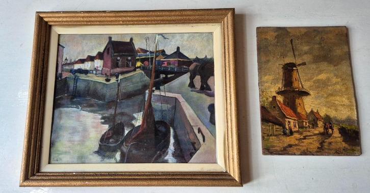 Twee schilderijen , 19e en 20e eeuw, Holland, Antiek en Kunst, Kunst | Schilderijen | Klassiek, Verzenden