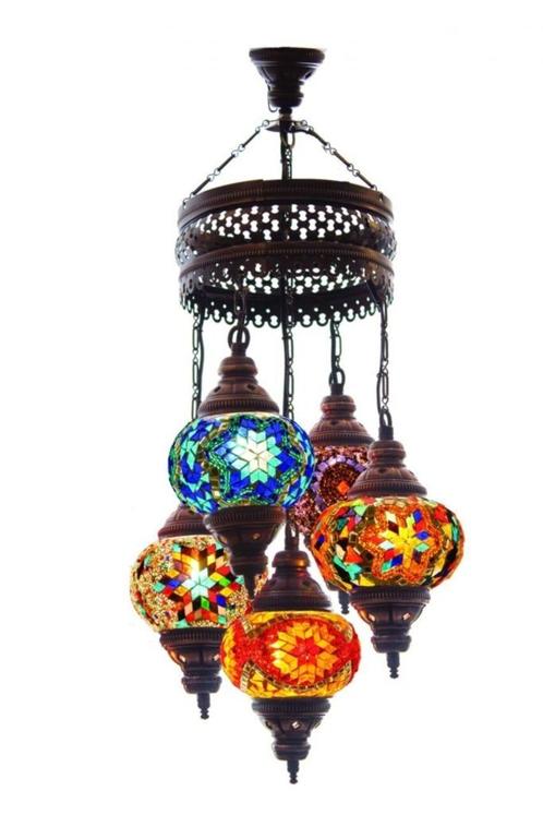 Oosterse Arabische kroonluchter hanglamp glasmozaiek set 5, Huis en Inrichting, Lampen | Hanglampen, Nieuw, 75 cm of meer, Glas