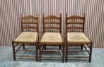 3 x Vintage bohemian stoelen knopstoelen riet hout retro, Huis en Inrichting, Bruin, Ophalen of Verzenden, Zo goed als nieuw, Vijf, Zes of meer stoelen