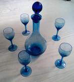 Blauw kristal set: karaf met glaasjes, Antiek en Kunst, Curiosa en Brocante, Ophalen