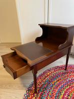 Bijzettafel -mahonie uitv. met lade/leer, Minder dan 55 cm, Gebruikt, Rechthoekig, Hout