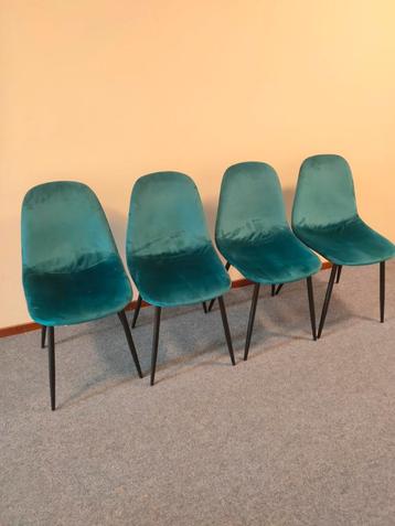 4 Fluwelen Stoelen kuipstoelen - Petrol - Zo Goed Als Nieuw! beschikbaar voor biedingen