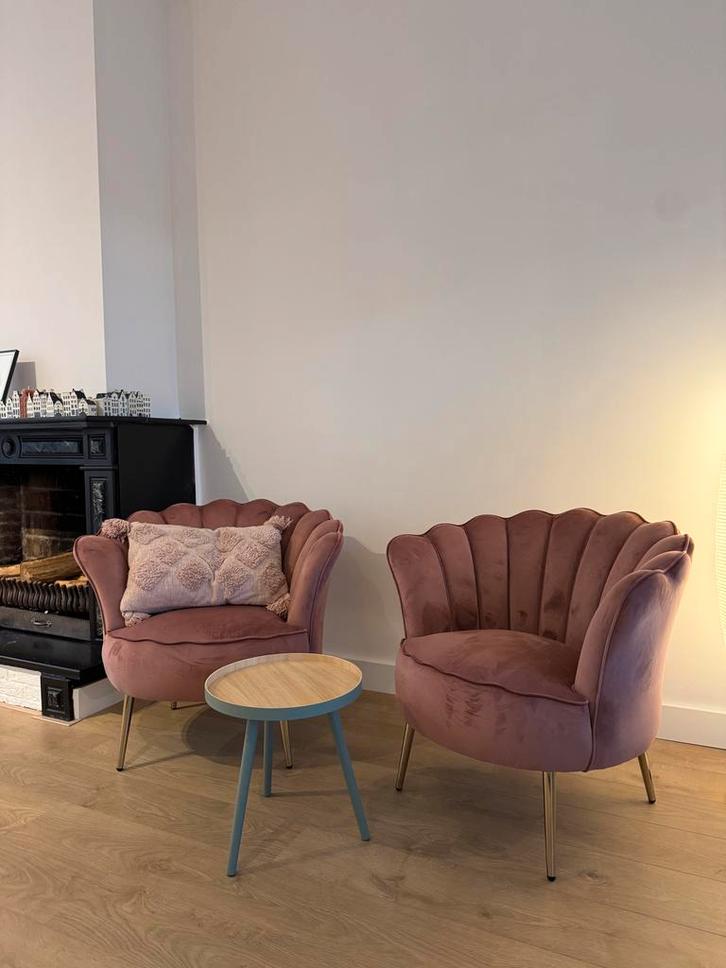 2 Velvet Fauteuils - Roze, Huis en Inrichting, Fauteuils, Zo goed als nieuw, Stof, 75 tot 100 cm, Ophalen