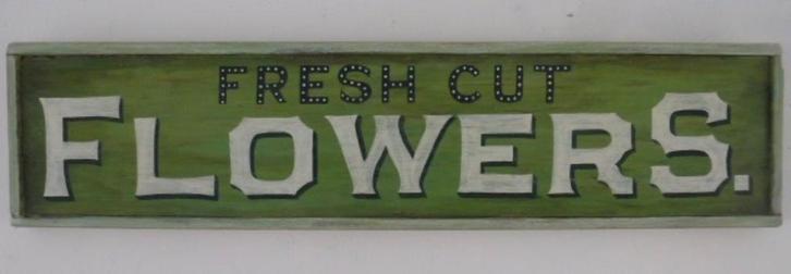 Handgeschilderd reclame bord / Fresh Flowers / verse bloemen, Verzamelen, Merken en Reclamevoorwerpen, Zo goed als nieuw, Reclamebord