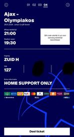 Ajax Olympiakos Fside Zuid 1 kaart beschikbaar, Tickets en Kaartjes, Seizoenskaart, Eén persoon, Januari, Europa of Champions League