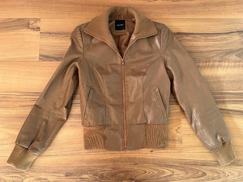 Prachtig bruin leren Vero Moda jasje met gebreide boorden, Bruin, Vero Moda, Ophalen of Verzenden, Zo goed als nieuw