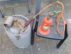 bouwlamp, karweifles incl. brander met grote gasfles., Ophalen, Gebruikt