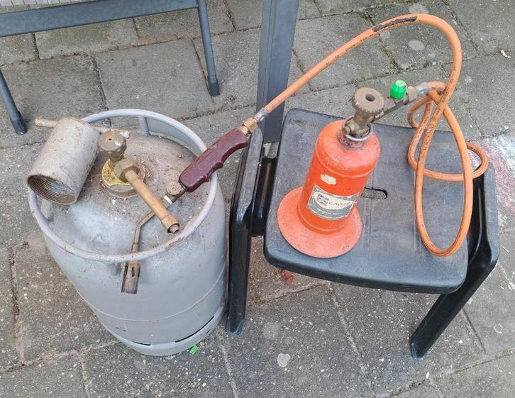 Karweifles incl. gasbrander met grote gasfles., Doe-het-zelf en Verbouw, Gereedschap | Handgereedschap, Gebruikt, Ophalen