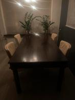 Robuuste eettafel 210 bij 100 cm - met 4 creme leren stoelen, Ophalen, Gebruikt, 200 cm of meer, 50 tot 100 cm