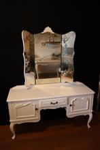 Queen ann kaptafel met 3 luiks spiegel Gerestyled  witte, Ophalen, 150 tot 200 cm, Zo goed als nieuw, 150 tot 200 cm