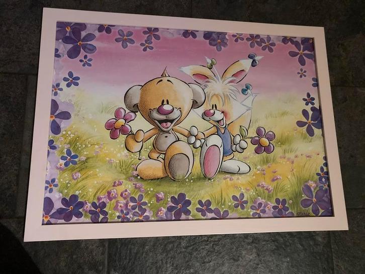 Diddl  Pimboli en Mimihopps Ingelijst -Lichtroze  75 x 55 cm, Verzamelen, Diddl, Zo goed als nieuw, Plaatje of Poster, Diddl, Ophalen