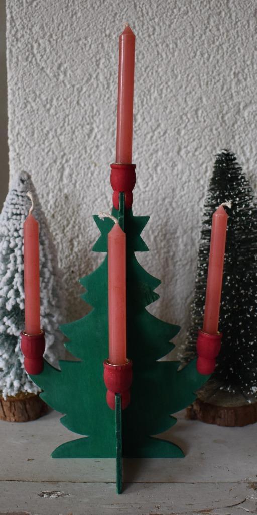 vintage Zweedse houten kerstboom kandelaar, Diversen, Kerst, Gebruikt, Ophalen of Verzenden