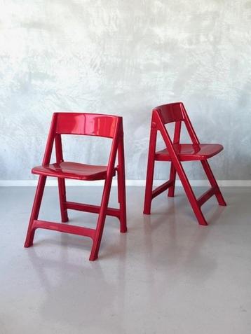 Jaren 80 klapstoelen 2x vintage folding chairs rood prijs ps beschikbaar voor biedingen