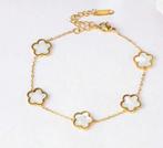 Klavertje armband goud Parelmoer, Ophalen of Verzenden, Nieuw, Goud, Staal