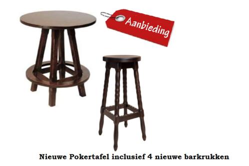 Horeca Pokertafel met 4 Barkrukken - MANCAVE - OP=OP, Huis en Inrichting, Barkrukken, Nieuw, 90 cm of meer, Hout, 5 krukken of meer