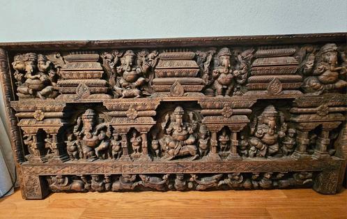 Uniek Houten Ganesha Paneel uit India, Antiek en Kunst, Antiek | Religie, Ophalen
