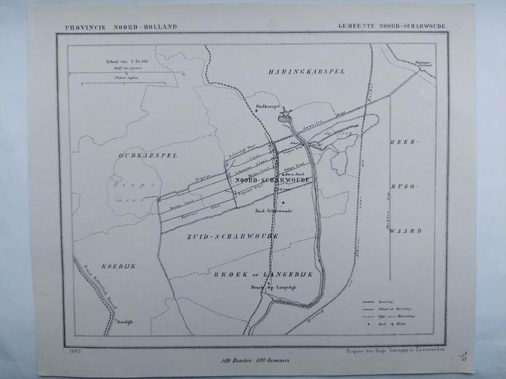 30 / Noord Scharwoude Oudkarspel Broek op Langedijk uit 1865, Antiek en Kunst, Kunst | Litho's en Zeefdrukken, Ophalen of Verzenden