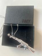 Obey ketting zilver, AK-47 met roos hanger, Ophalen of Verzenden, Zilver