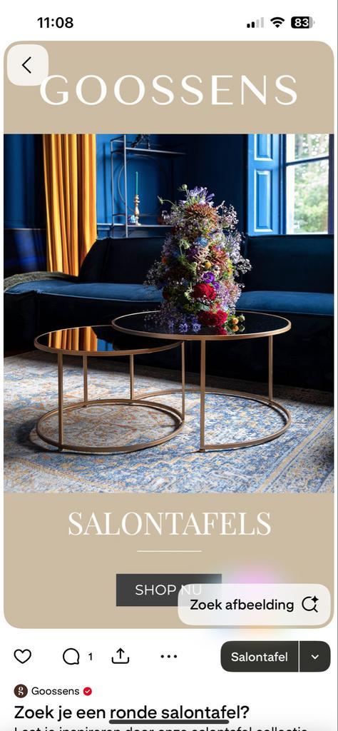 Moderne ronde salontafels met glazen blad van Goossens, Huis en Inrichting, Tafels | Salontafels, Gebruikt, Minder dan 50 cm, 50 tot 100 cm