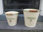 Emaillen emmers crème groen 2x Aardappelen en Groenten emmer, Ophalen of Verzenden