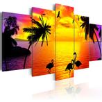 529 Flamingo Paradijs 5 Luik Canvas Schilderij 200x100 Nieuw, Huis en Inrichting, Woonaccessoires | Schilderijen, Tekeningen en Foto's