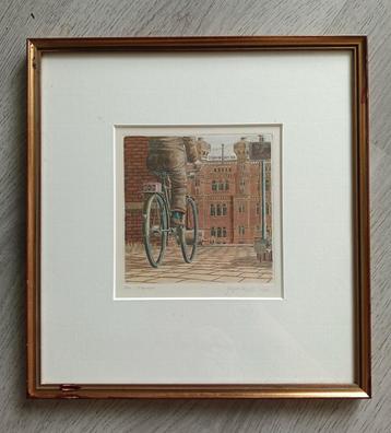 Jasper van Putten (1944-2009) - Stadsgezicht man op fiets  beschikbaar voor biedingen