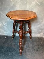 Houten antieke bobbin bijzettafel / plantentafel, Huis en Inrichting, Minder dan 55 cm, Rond, Zo goed als nieuw, Hout