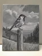 Schilderij mus op paal - eigen werk - vogelschilderij, Ophalen of Verzenden