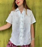 Vintage witte blouse - katoen - bloemen - 40/L/large, Maat 38/40 (M), Wit, Ophalen of Verzenden, Vintage