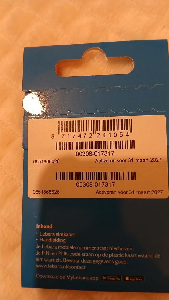 Lebara Prepaid Simkaart - Nieuw Uitstekend top nr 0651868626, Telecommunicatie, Prepaidkaarten en Simkaarten, Nieuw, Prepaidkaart