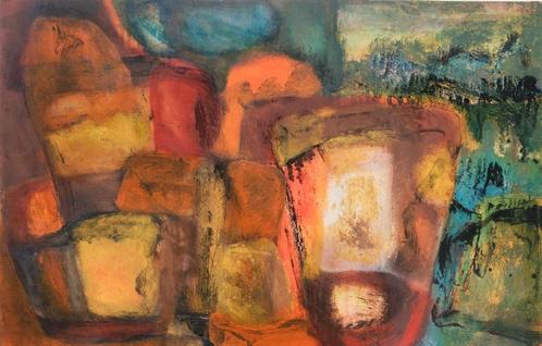 Bob Bonies(1937)Olie op Papier"Abstracte Compositie" Ges Ged, Antiek en Kunst, Kunst | Schilderijen | Modern, Ophalen of Verzenden