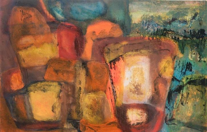 Bob Bonies(1937)Olie op Papier"Abstracte Compositie" Ges Ged, Antiek en Kunst, Kunst | Schilderijen | Modern, Ophalen of Verzenden