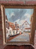 Schilderij: Dorpsgezicht met Gouden Lijst, Antiek en Kunst, Kunst | Schilderijen | Klassiek, Ophalen of Verzenden